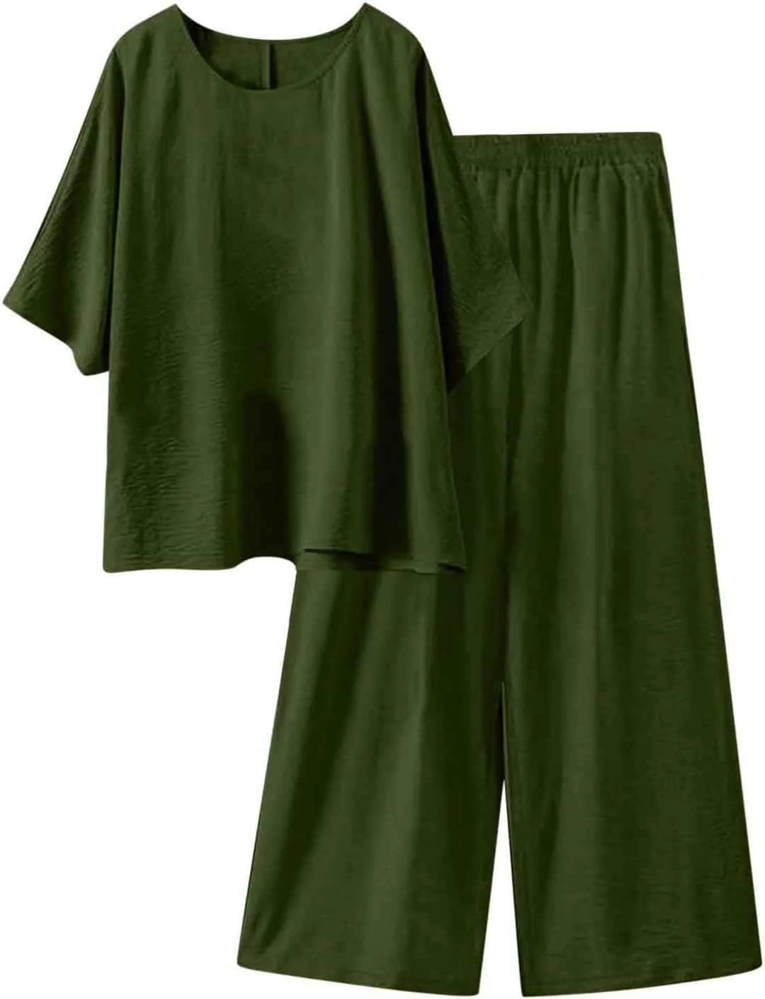 Women's 2 Piece Lounge Set Short Sleeve Tops and Wide Leg Long Pants Vacation Tracksuits Loungewear
