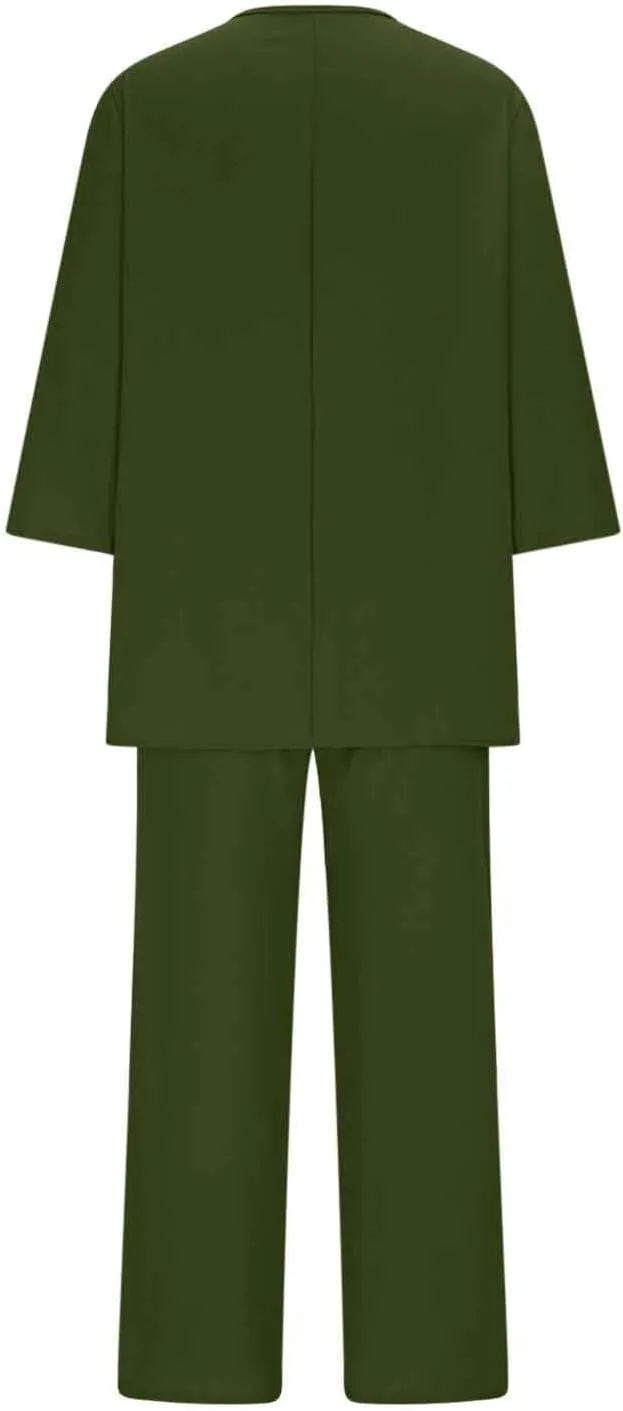 Women's 2 Piece Lounge Set Short Sleeve Tops and Wide Leg Long Pants Vacation Tracksuits Loungewear