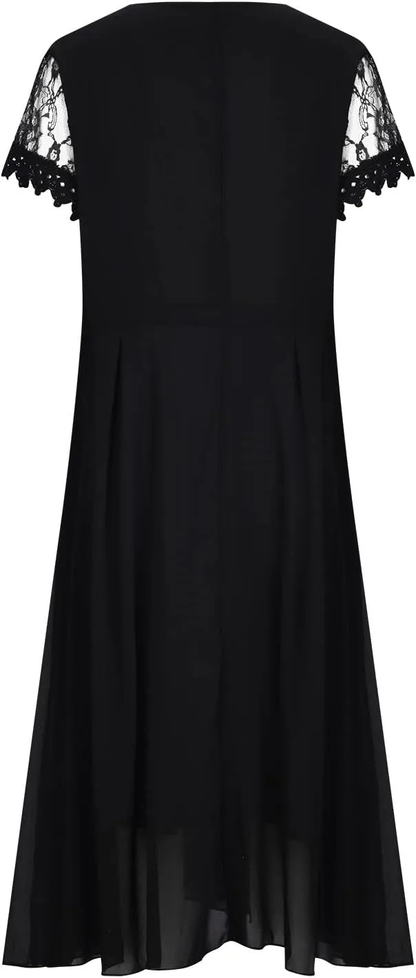 Women's A Line Chiffon Lace Mother of The Bride Dress Long Formal Evening Gown with Long Sleeves Graduation Prom Dress