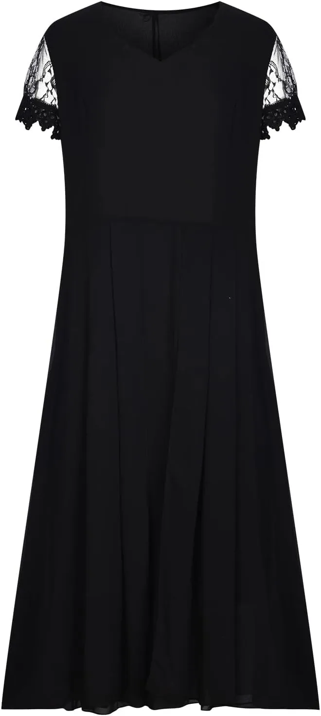 Women's A Line Chiffon Lace Mother of The Bride Dress Long Formal Evening Gown with Long Sleeves Graduation Prom Dress