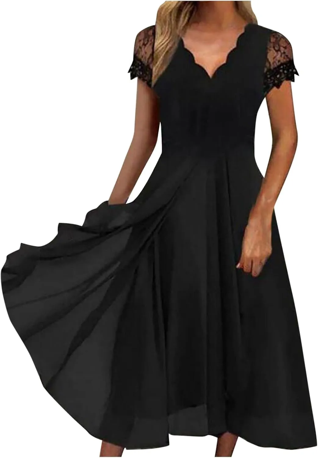 Women's A Line Chiffon Lace Mother of The Bride Dress Long Formal Evening Gown with Long Sleeves Graduation Prom Dress