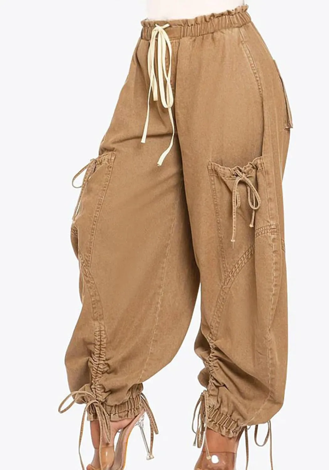 Women's Baggy Jeans Wide Leg Denim Pants Drawstring Bow Tie Joggers Trousers with Pockets Sweatpants