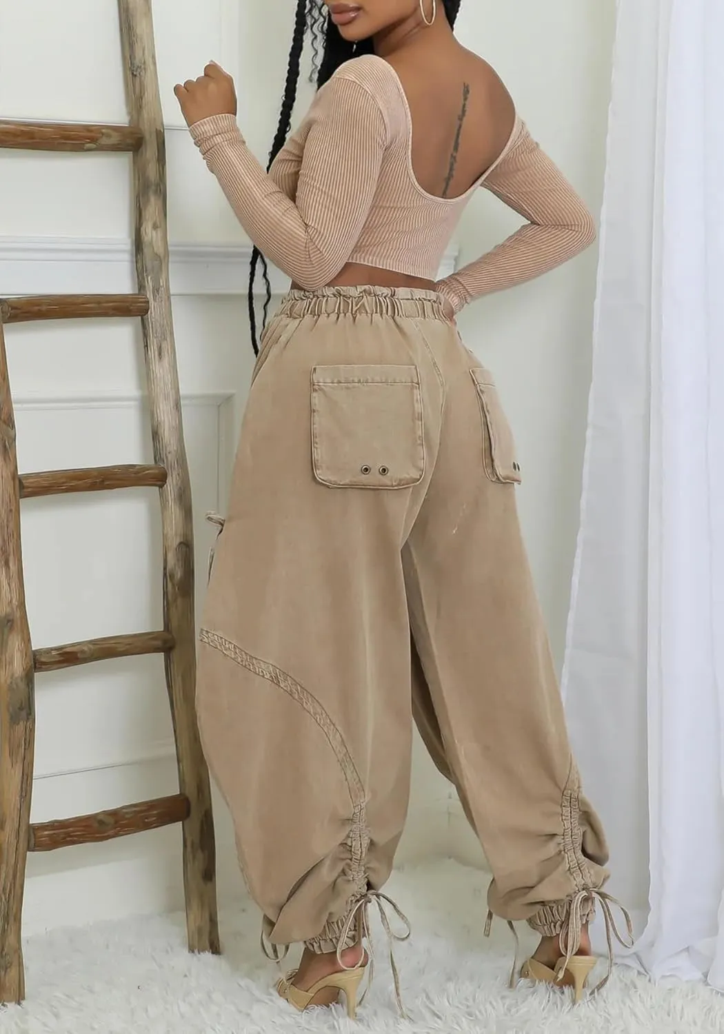 Women's Baggy Jeans Wide Leg Denim Pants Drawstring Bow Tie Joggers Trousers with Pockets Sweatpants
