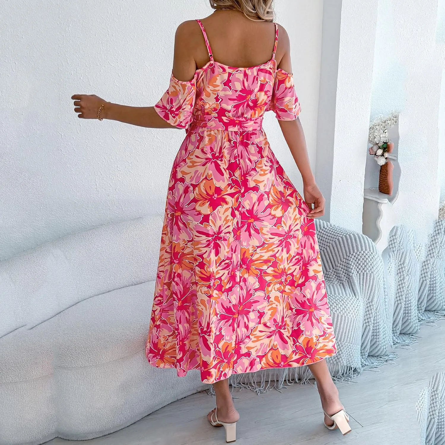 Women's Beach Vocation Maxi Dresses 2025 Floral Printed Boho Long Dress Flowy Summer Outfits