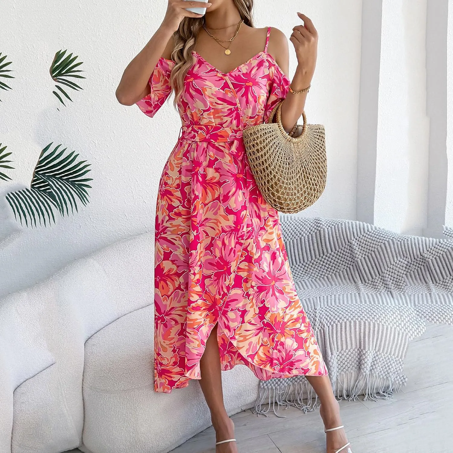 Women's Beach Vocation Maxi Dresses 2025 Floral Printed Boho Long Dress Flowy Summer Outfits