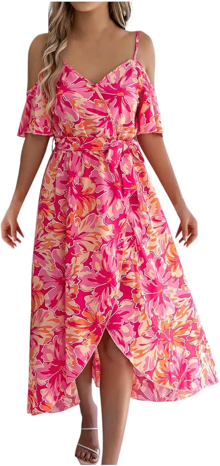 Women's Beach Vocation Maxi Dresses 2025 Floral Printed Boho Long Dress Flowy Summer Outfits