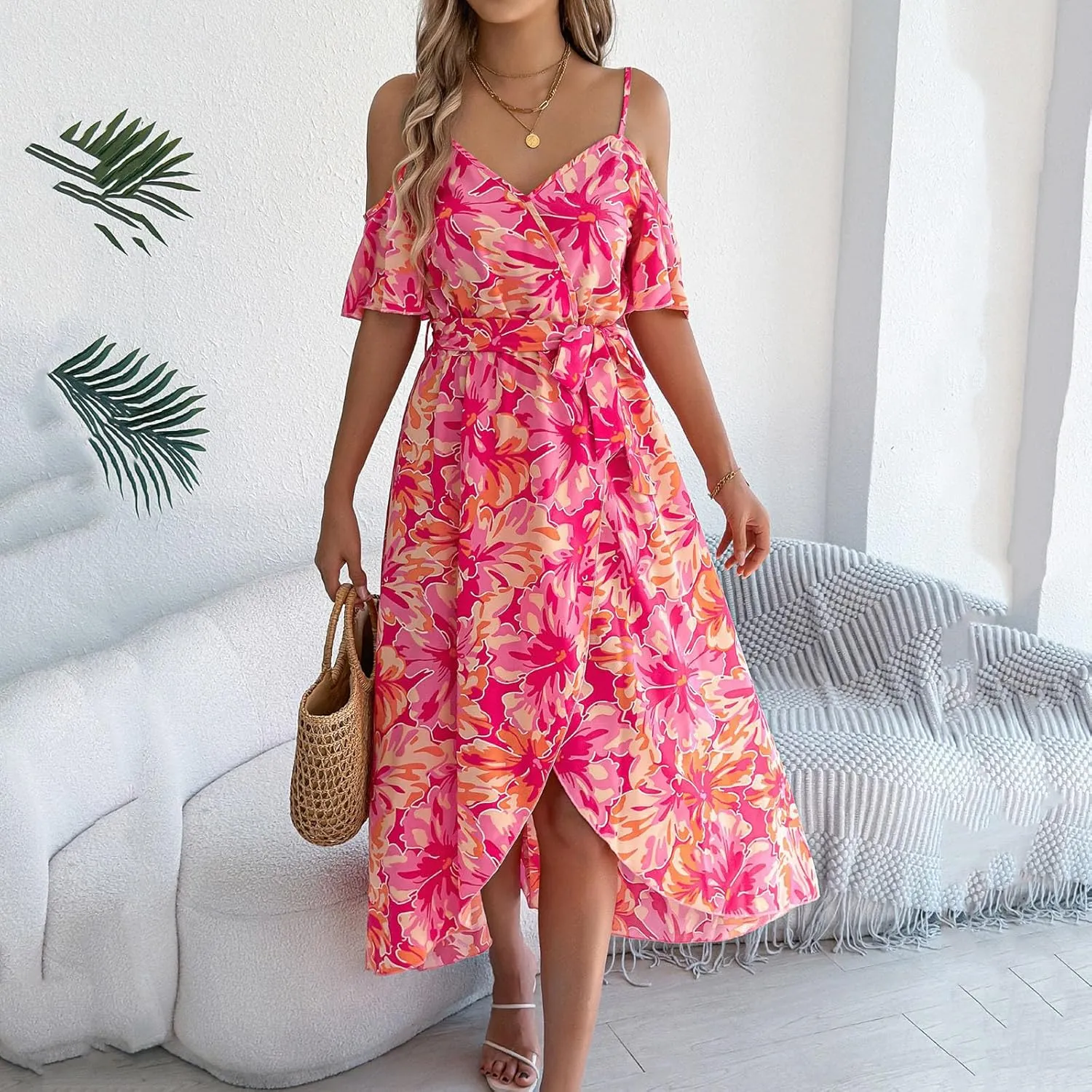 Women's Beach Vocation Maxi Dresses 2025 Floral Printed Boho Long Dress Flowy Summer Outfits