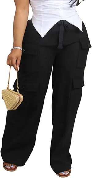 Women's Casual Corduroy Pants 2024 Wide Leg High Waisted Baggy Cargo with Pockets Streetwear Trouser