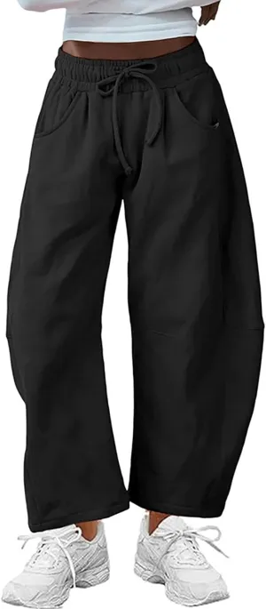 Womens Casual Wide Leg Pants Loose Drawstring Summer Jogging Travel Palazzo Harem Pants Sweatpant