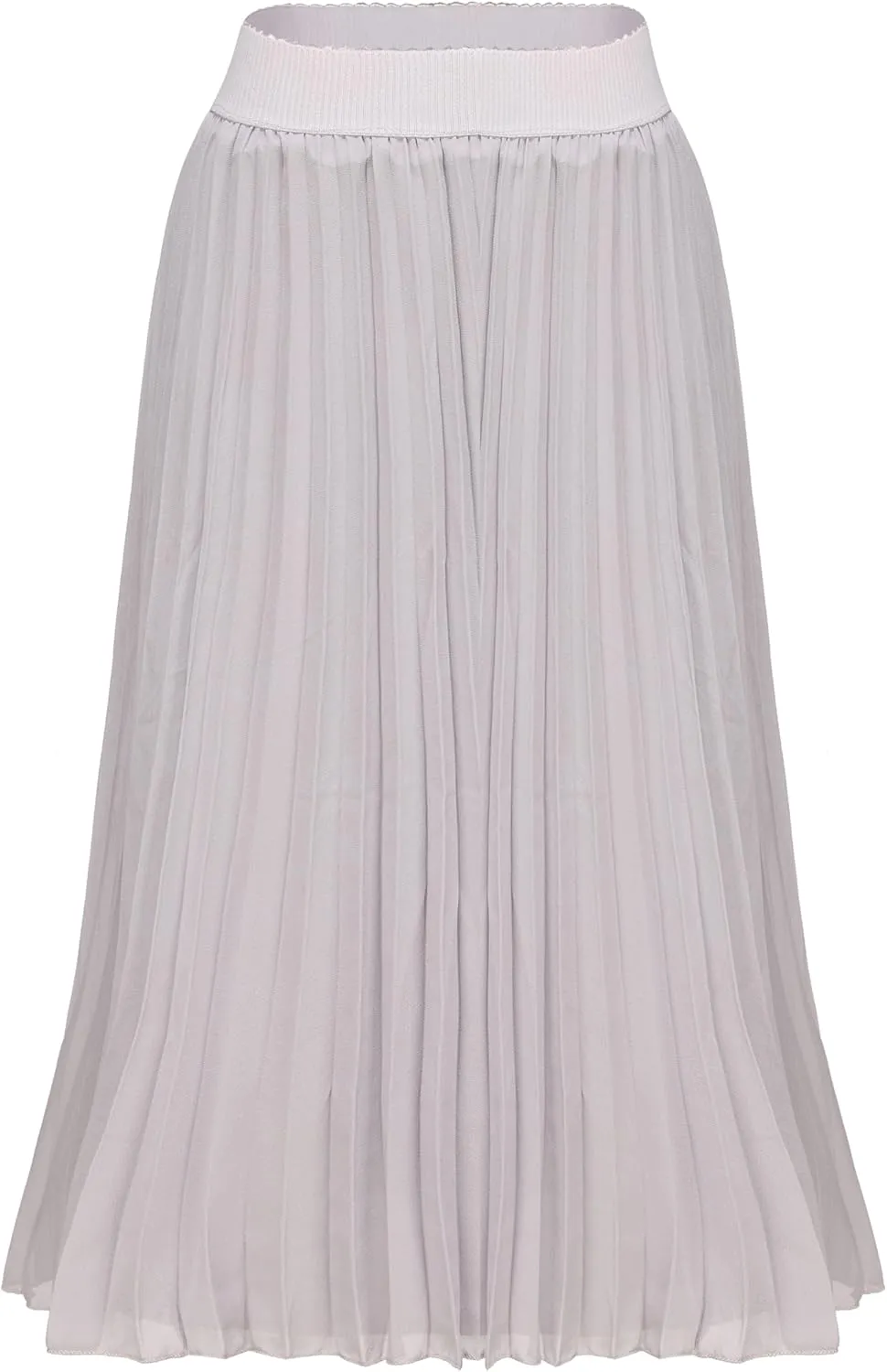 Womens Chiffon High Waist Skirt Pleated A-Line Swing Elastic Shirring Midi Length