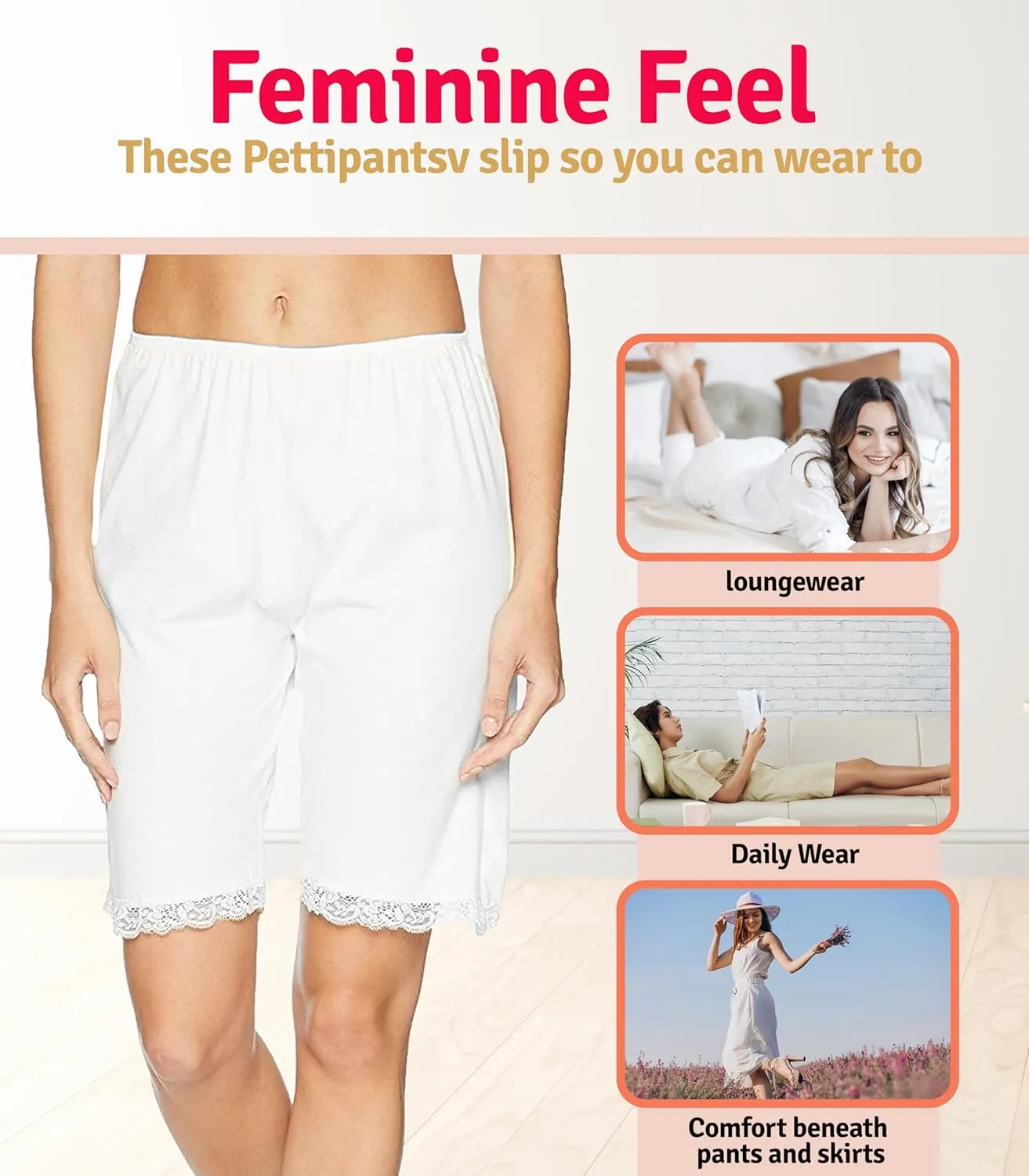 Women's Cotton 20" Pettipants With Lace Trim Multipack
