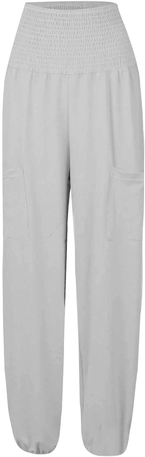 Womens Cotton Linen Summer Drawstring Pants Low Waist Wide Leg Plus Size Palazzo Lounge Pants Travel