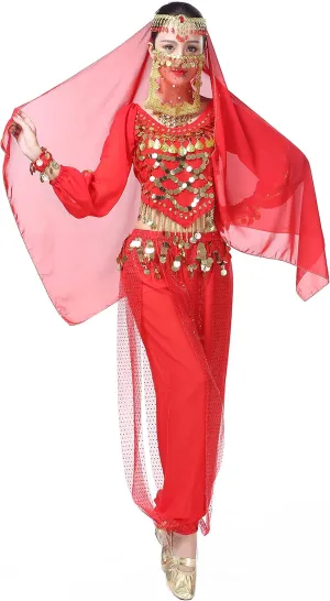 Women's Halloween Costume Set Belly Dance Crop Top Pleated Harem Pants for Dress Up Party