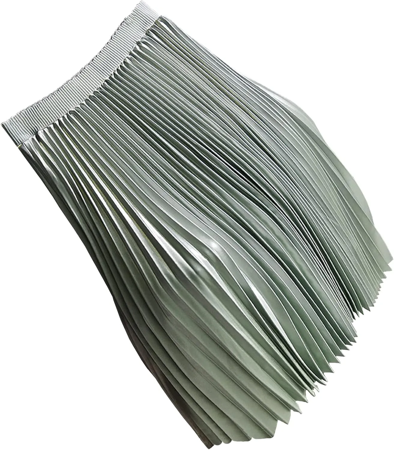 Women's High Elastic Waist Metallic Shiny Accordion A-line Pleated Long Midi Skirt