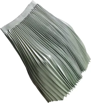 Women's High Elastic Waist Metallic Shiny Accordion A-line Pleated Long Midi Skirt