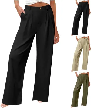 Women's High Waisted Cotton Linen Pants Wide Leg Dress Pants Palazzo Trousers Business Casual Work Pants with Pockets