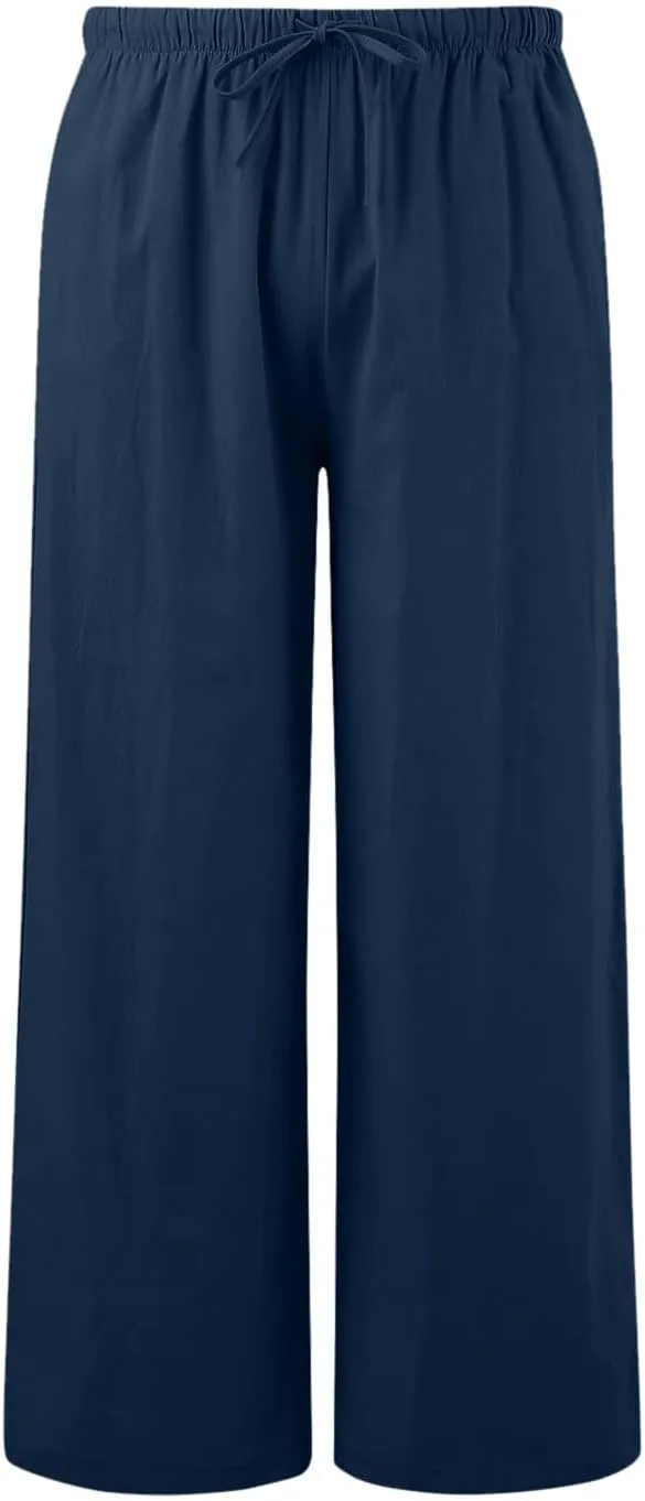 Women's High Waisted Wide Leg Pants with Elastic Waistband Loose Fit Lightweight Drawstring Yoga Pants for Women