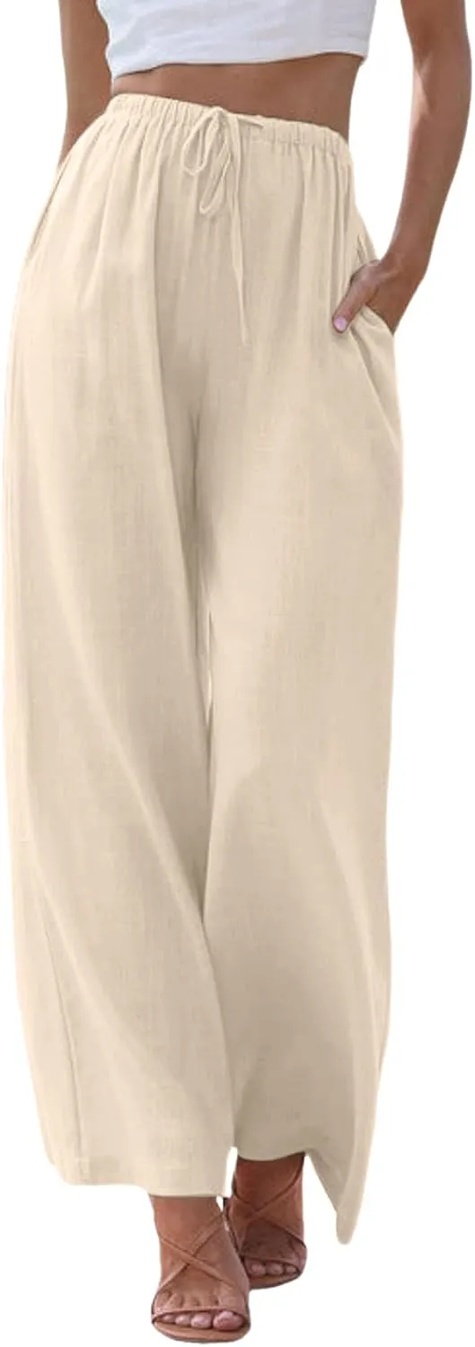 Women's High Waisted Wide Leg Pants with Elastic Waistband Loose Fit Lightweight Drawstring Yoga Pants for Women