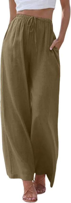 Women's High Waisted Wide Leg Pants with Elastic Waistband Loose Fit Lightweight Drawstring Yoga Pants for Women