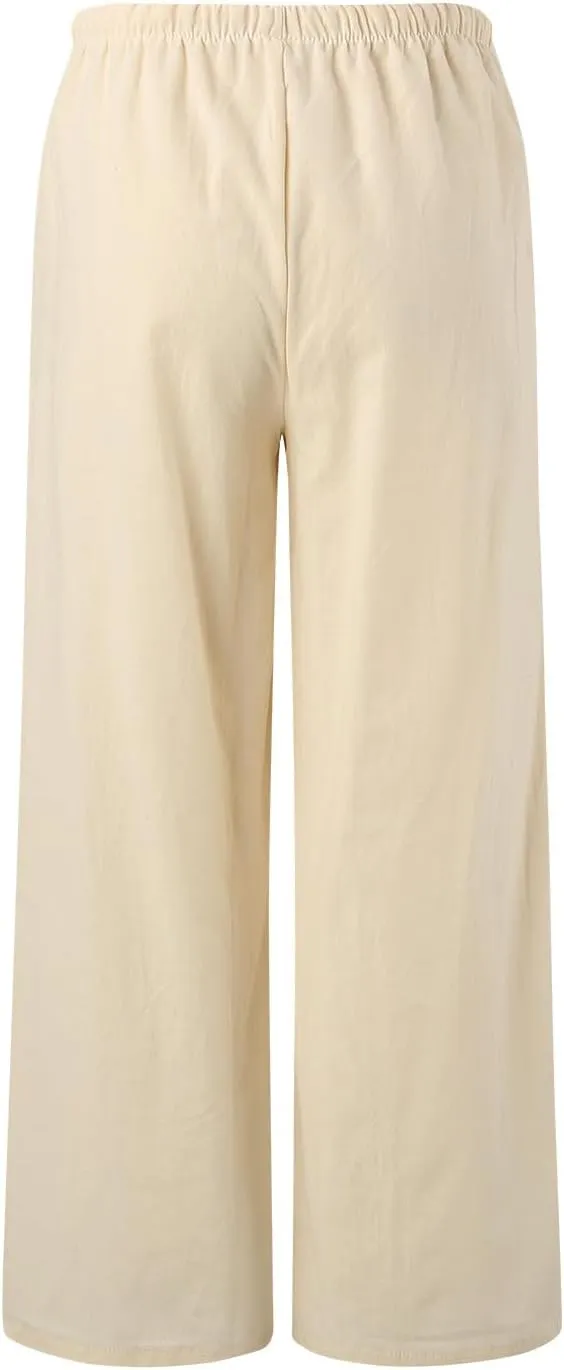 Women's High Waisted Wide Leg Pants with Elastic Waistband Loose Fit Lightweight Drawstring Yoga Pants for Women