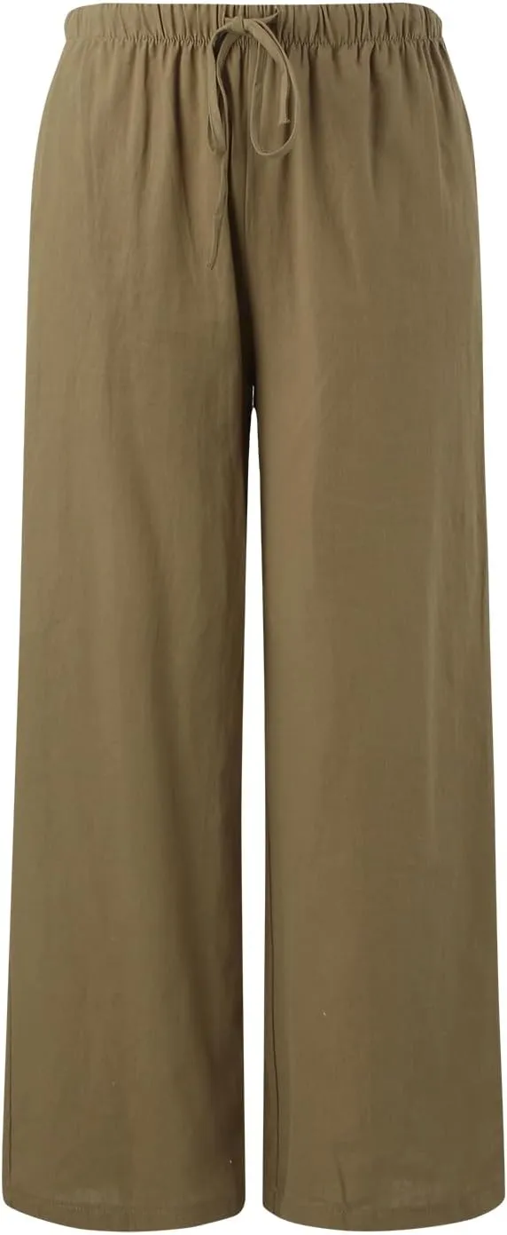 Women's High Waisted Wide Leg Pants with Elastic Waistband Loose Fit Lightweight Drawstring Yoga Pants for Women