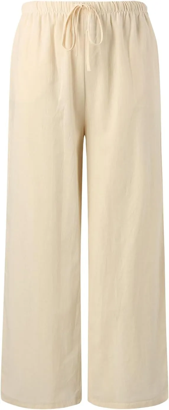 Women's High Waisted Wide Leg Pants with Elastic Waistband Loose Fit Lightweight Drawstring Yoga Pants for Women