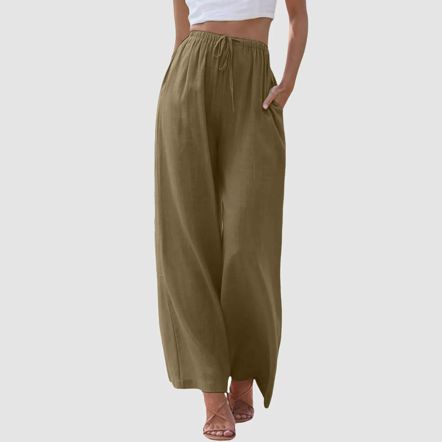 Women's High Waisted Wide Leg Pants with Elastic Waistband Loose Fit Lightweight Drawstring Yoga Pants for Women