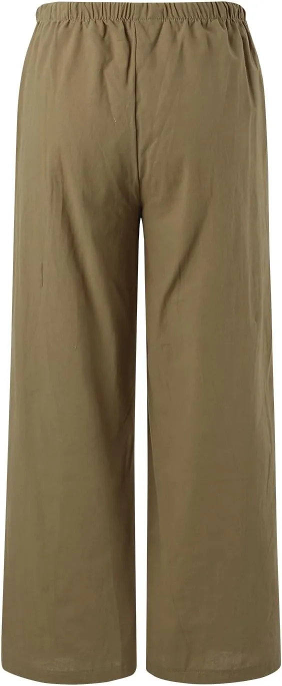 Women's High Waisted Wide Leg Pants with Elastic Waistband Loose Fit Lightweight Drawstring Yoga Pants for Women