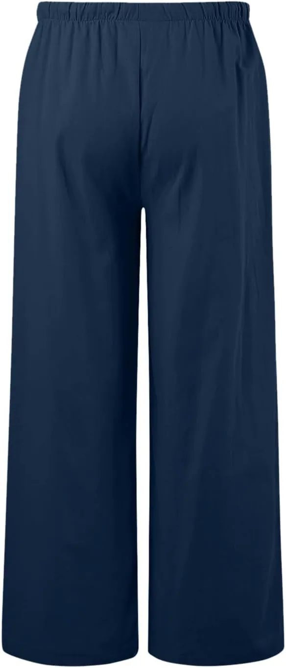 Women's High Waisted Wide Leg Pants with Elastic Waistband Loose Fit Lightweight Drawstring Yoga Pants for Women