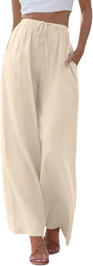 Women's High Waisted Wide Leg Pants with Elastic Waistband Loose Fit Lightweight Drawstring Yoga Pants for Women