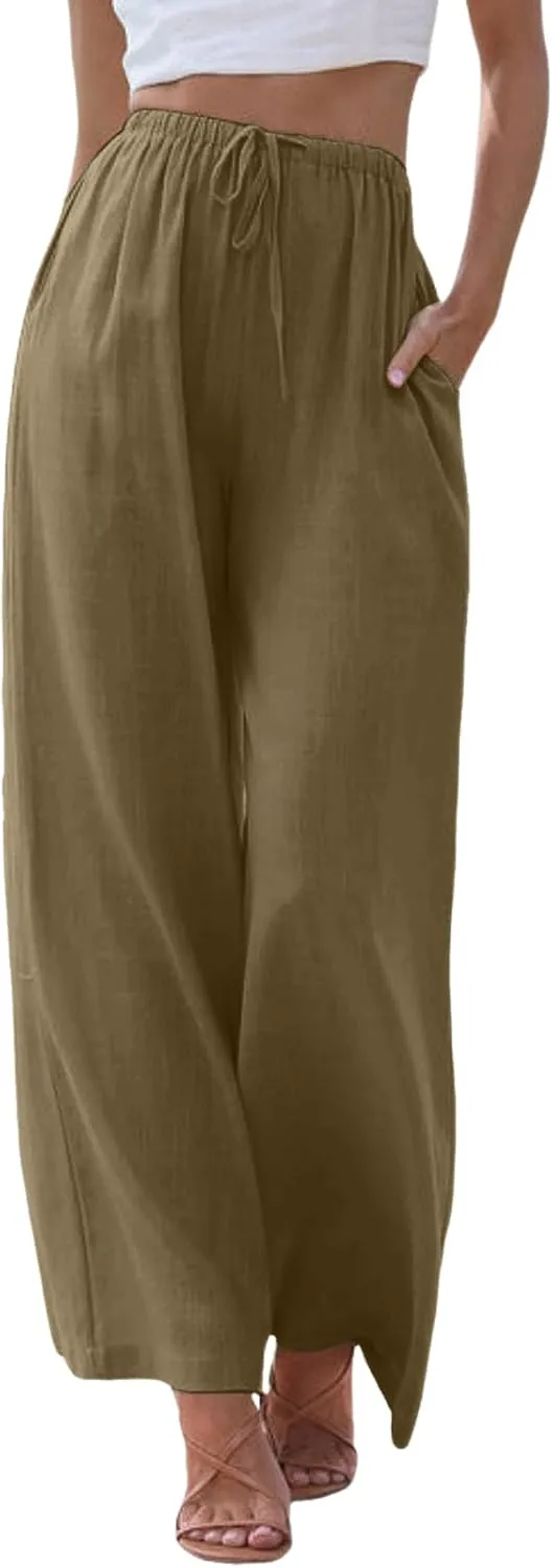Women's High Waisted Wide Leg Pants with Elastic Waistband Loose Fit Lightweight Drawstring Yoga Pants for Women