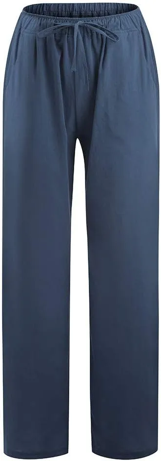 Womens Linen Pants 2025 Casual High Waist Wide Leg Trousers Summer Lightweight Loose Beach Palazzo with Pockets