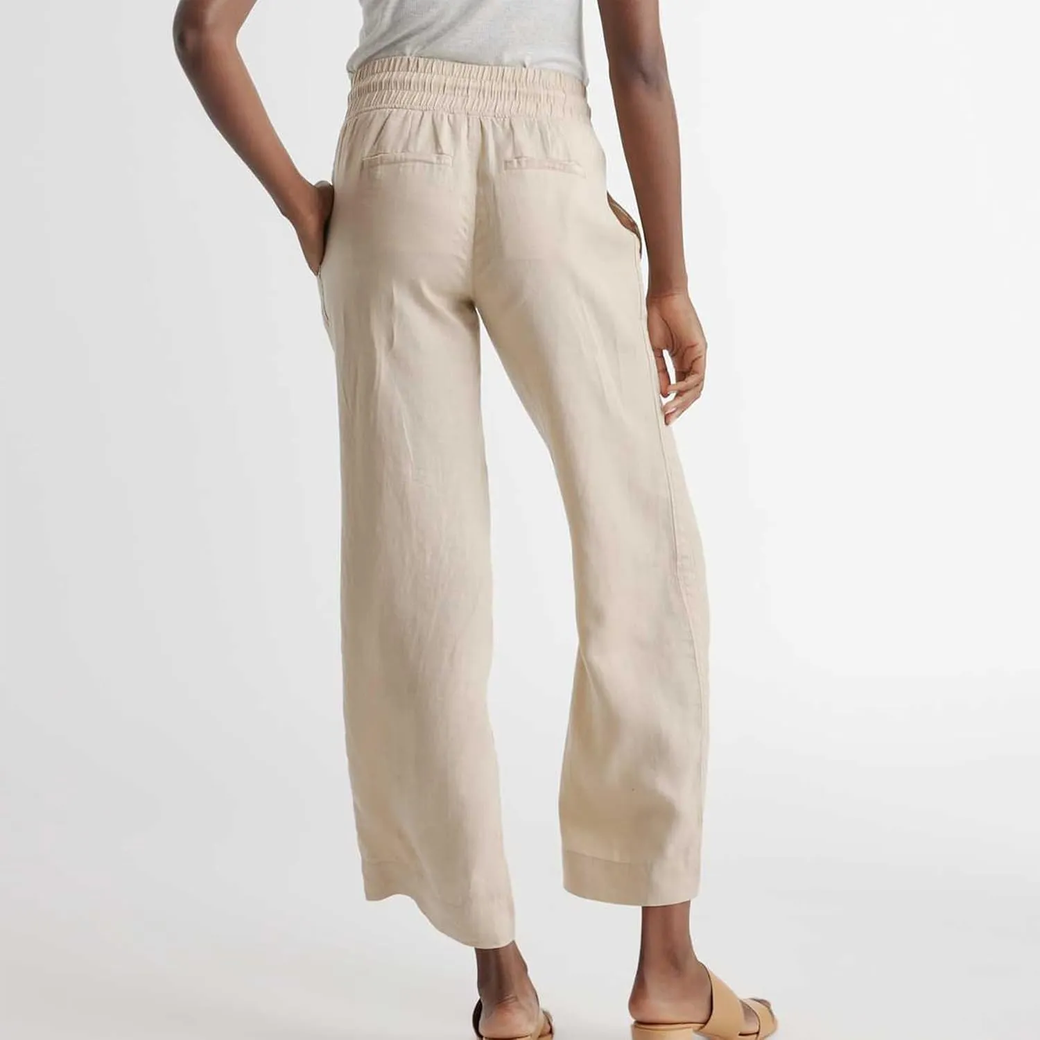 Womens Linen Pants Wide Leg Drawstring High Waisted Summer Pant Beach Clothes Lounge Loose Trousers with Pockets