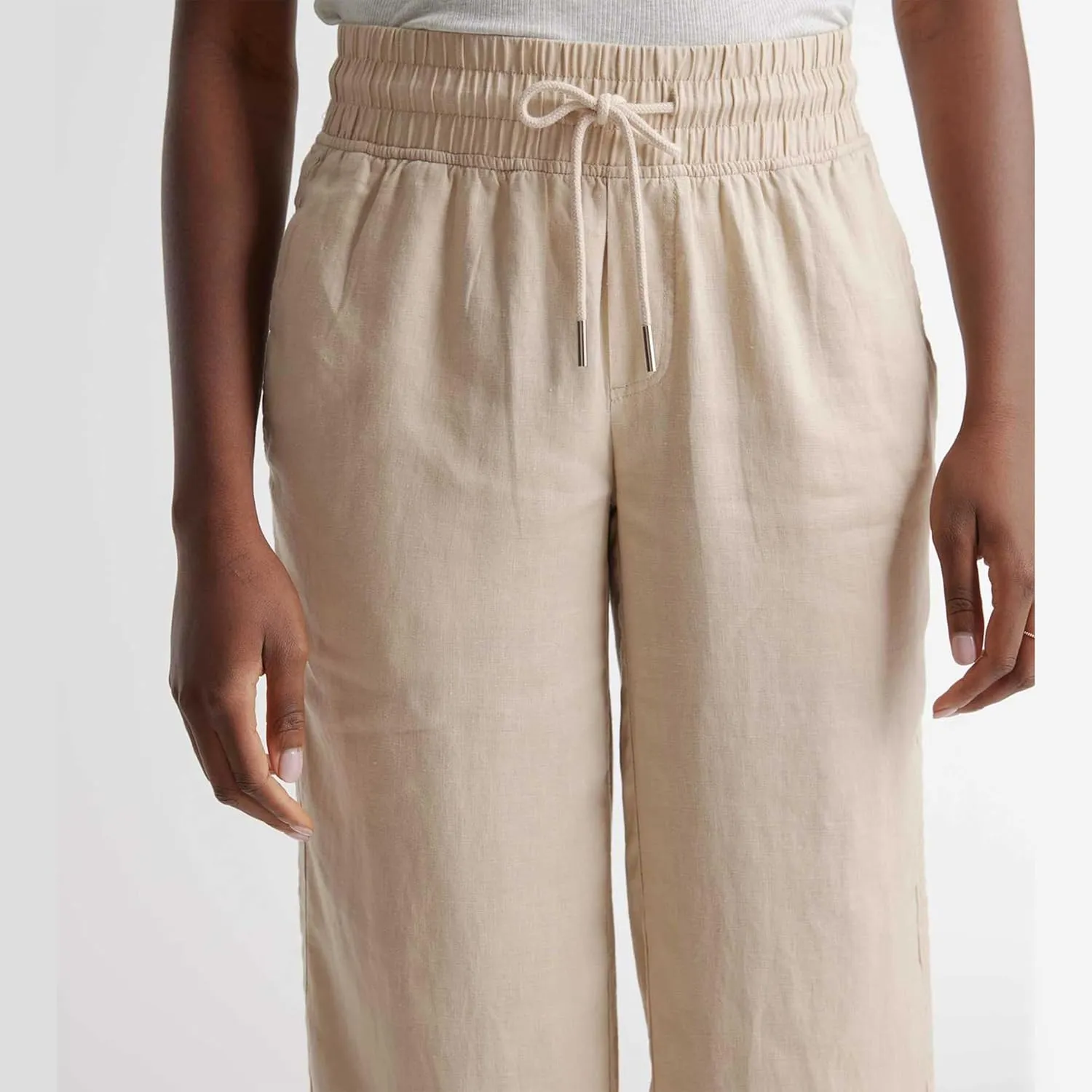 Womens Linen Pants Wide Leg Drawstring High Waisted Summer Pant Beach Clothes Lounge Loose Trousers with Pockets