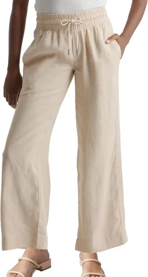 Womens Linen Pants Wide Leg Drawstring High Waisted Summer Pant Beach Clothes Lounge Loose Trousers with Pockets