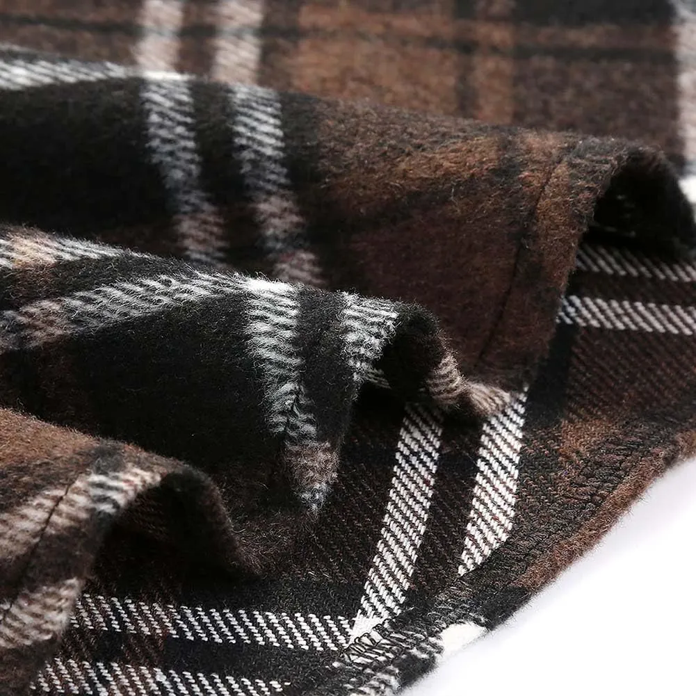 Women's Long Plaid Wool Skirt Fall Winter High Waist A-line Pleated Wool Tartan Skirts