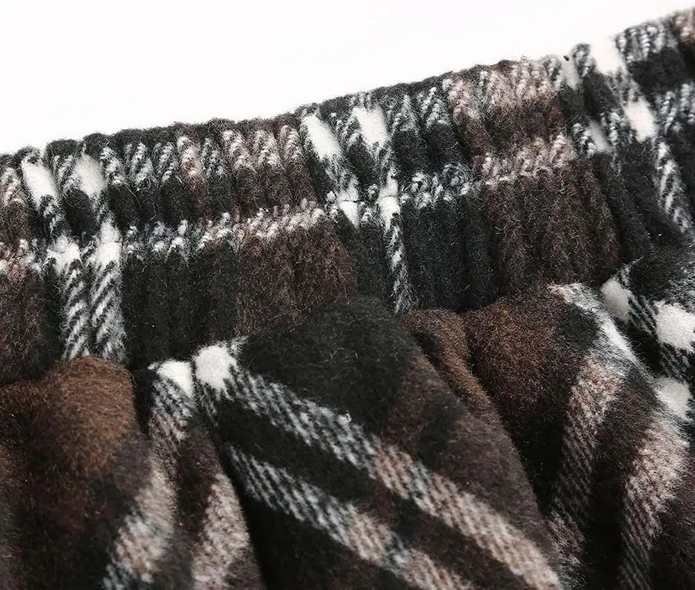 Women's Long Plaid Wool Skirt Fall Winter High Waist A-line Pleated Wool Tartan Skirts