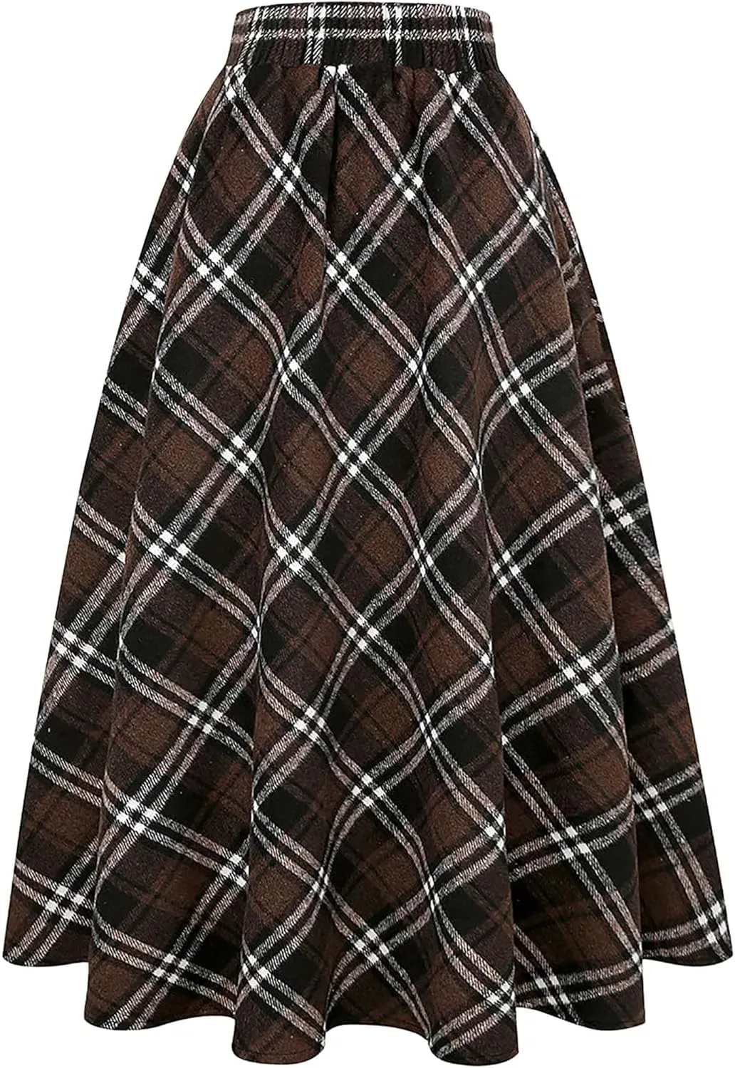 Women's Long Plaid Wool Skirt Fall Winter High Waist A-line Pleated Wool Tartan Skirts