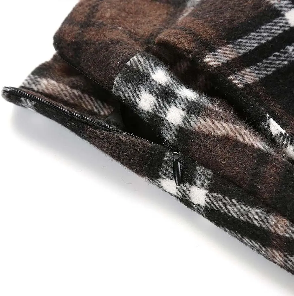 Women's Long Plaid Wool Skirt Fall Winter High Waist A-line Pleated Wool Tartan Skirts