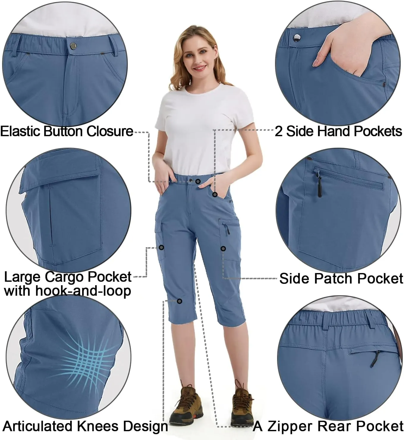 Women's Outdoor Hiking Pants With Cargo Pockets - Quick Dry UPF 50  Water-Resistant Athletic Pants for Camping and Workout
