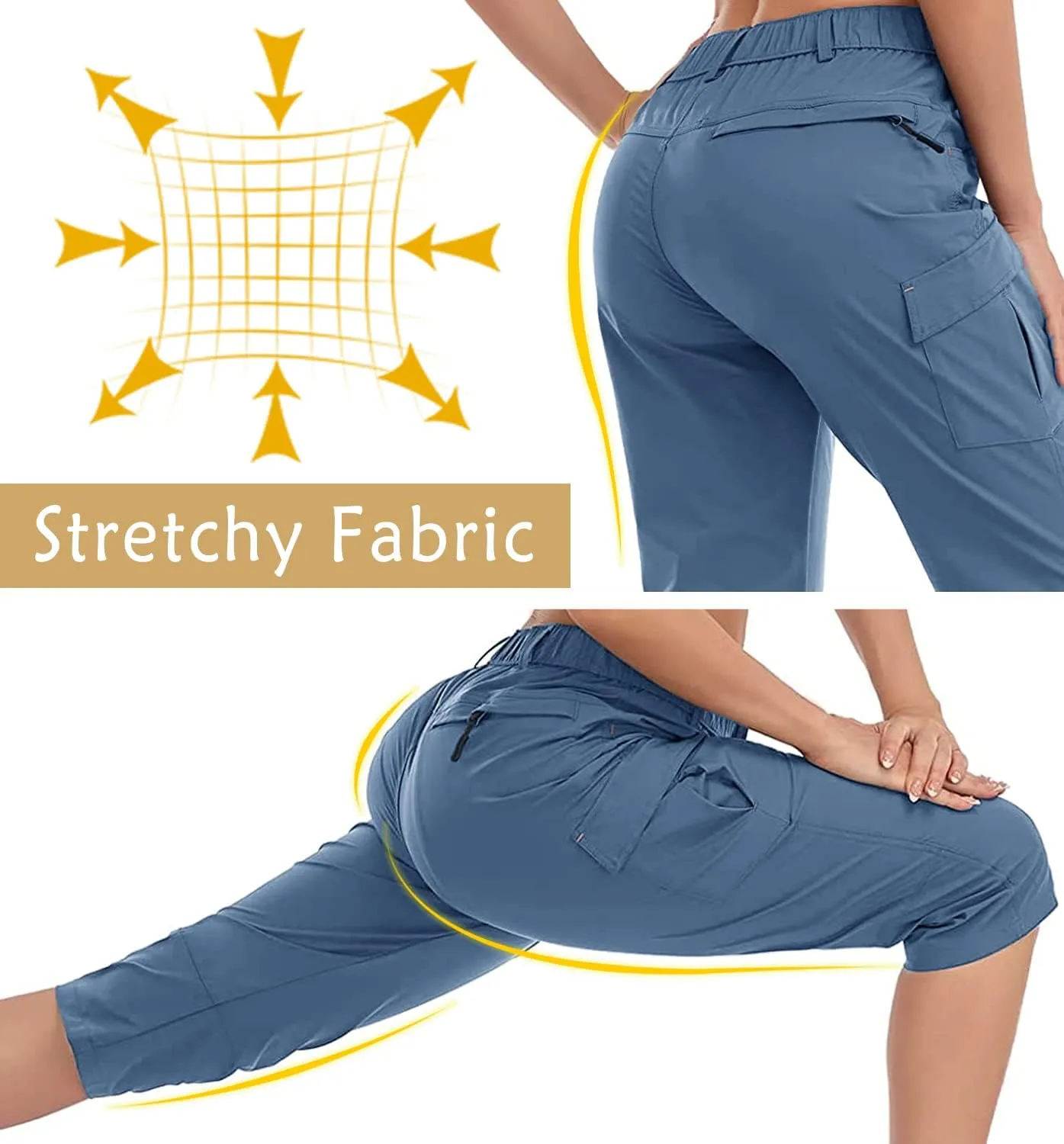 Women's Outdoor Hiking Pants With Cargo Pockets - Quick Dry UPF 50  Water-Resistant Athletic Pants for Camping and Workout