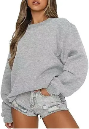 Womens Oversized Crewneck Sweatshirts Solid Color Hoodies Pullover Fall Outfits Teen Girls Cute Casual Fashion Tops