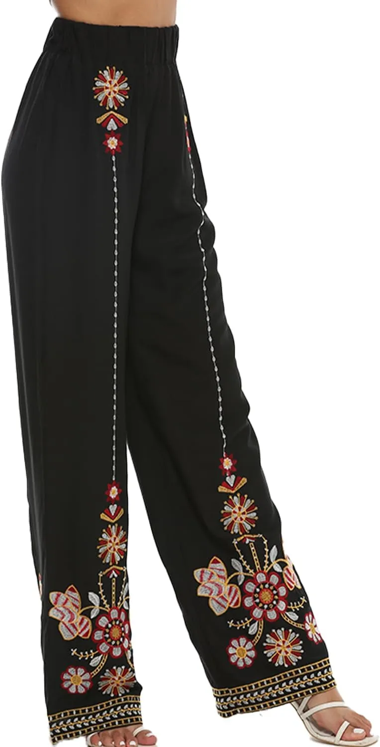 Women's Pants Casual,Floral Embroidered Wide Leg Pants for Women,High Waisted Pants for Women Long Loose Pants.
