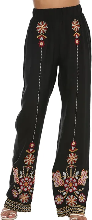 Women's Pants Casual,Floral Embroidered Wide Leg Pants for Women,High Waisted Pants for Women Long Loose Pants.