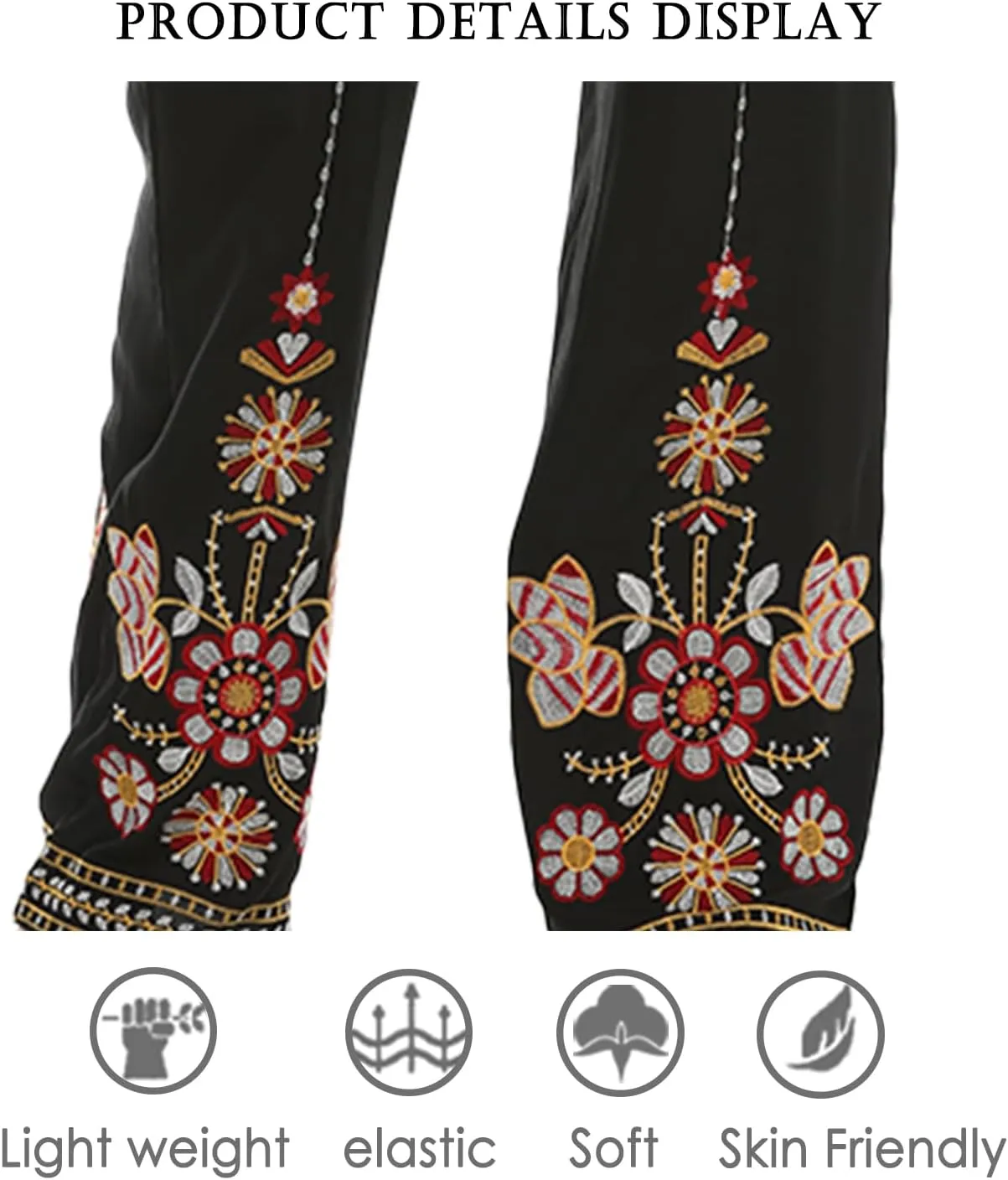 Women's Pants Casual,Floral Embroidered Wide Leg Pants for Women,High Waisted Pants for Women Long Loose Pants.