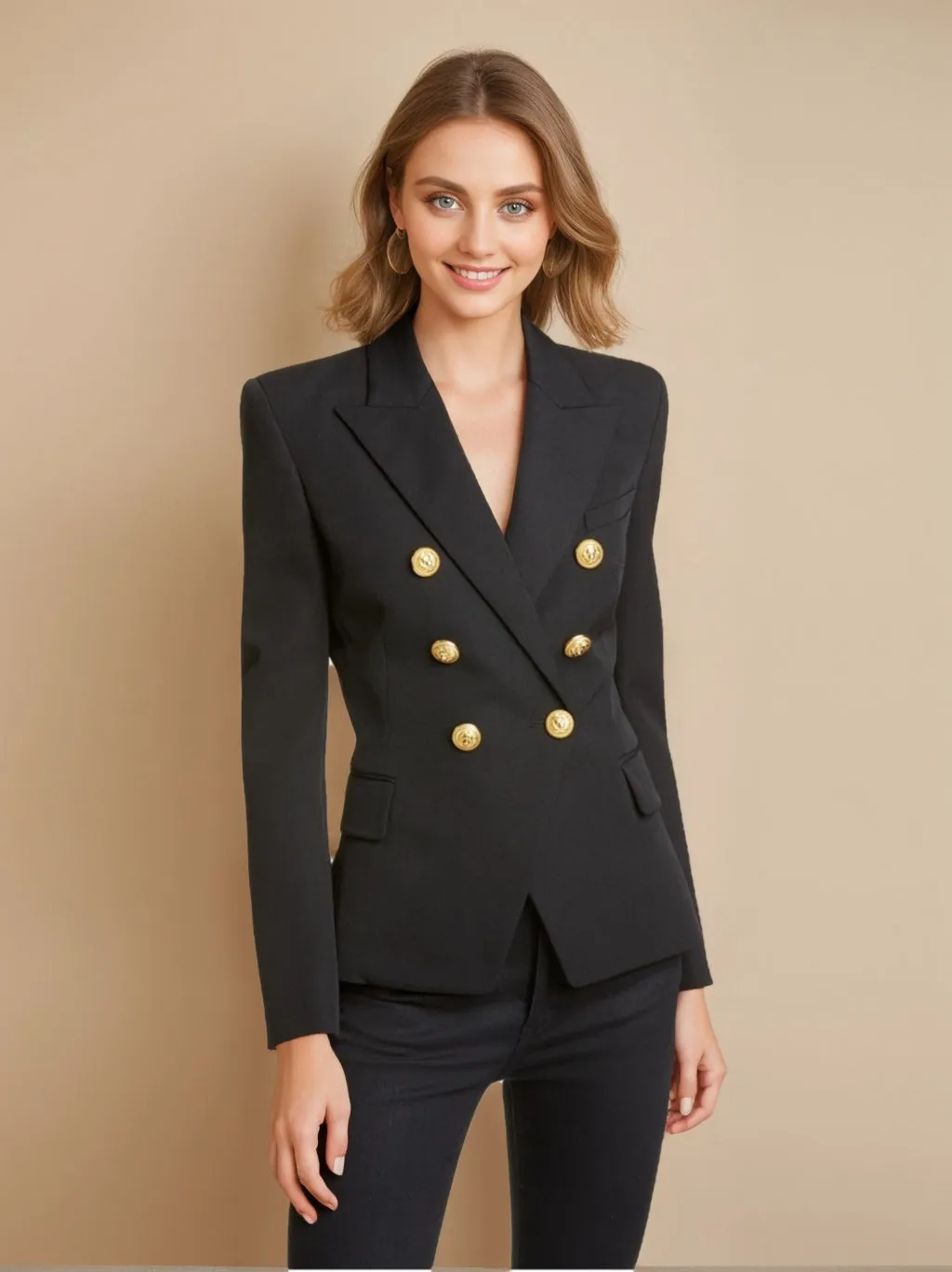 Womens Peak Lapel Double Breasted Blazer