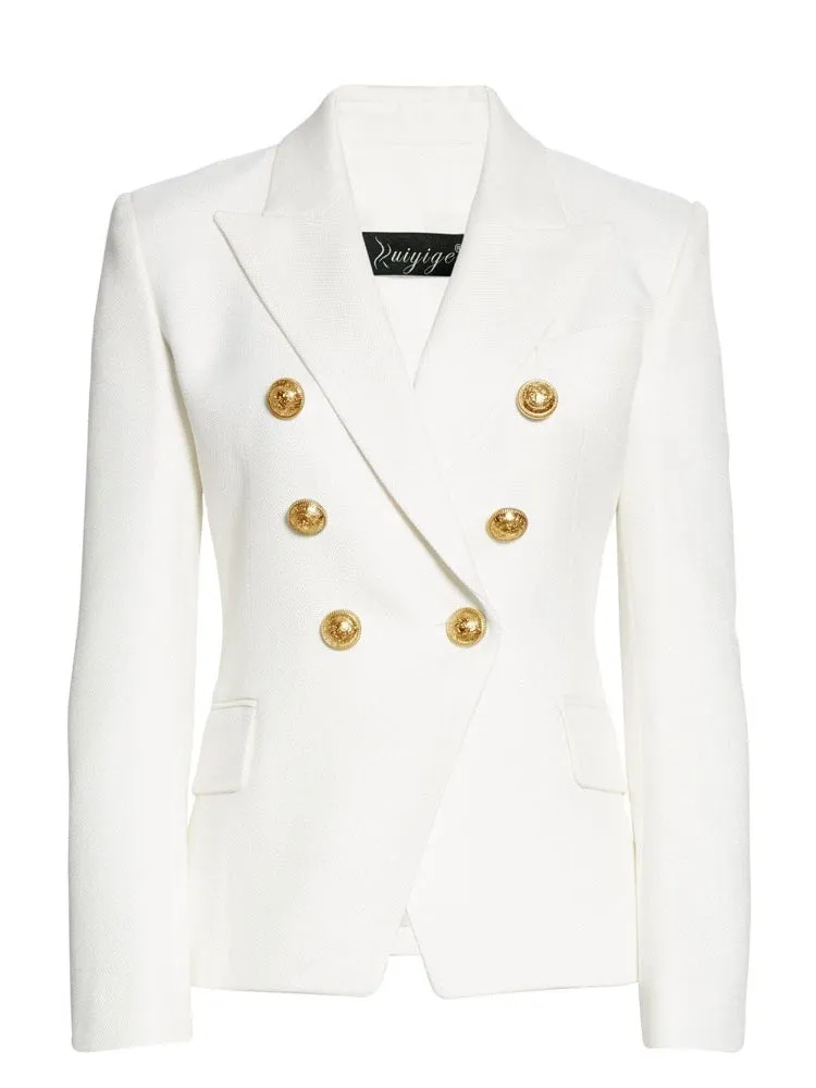 Womens Peak Lapel Double Breasted Blazer