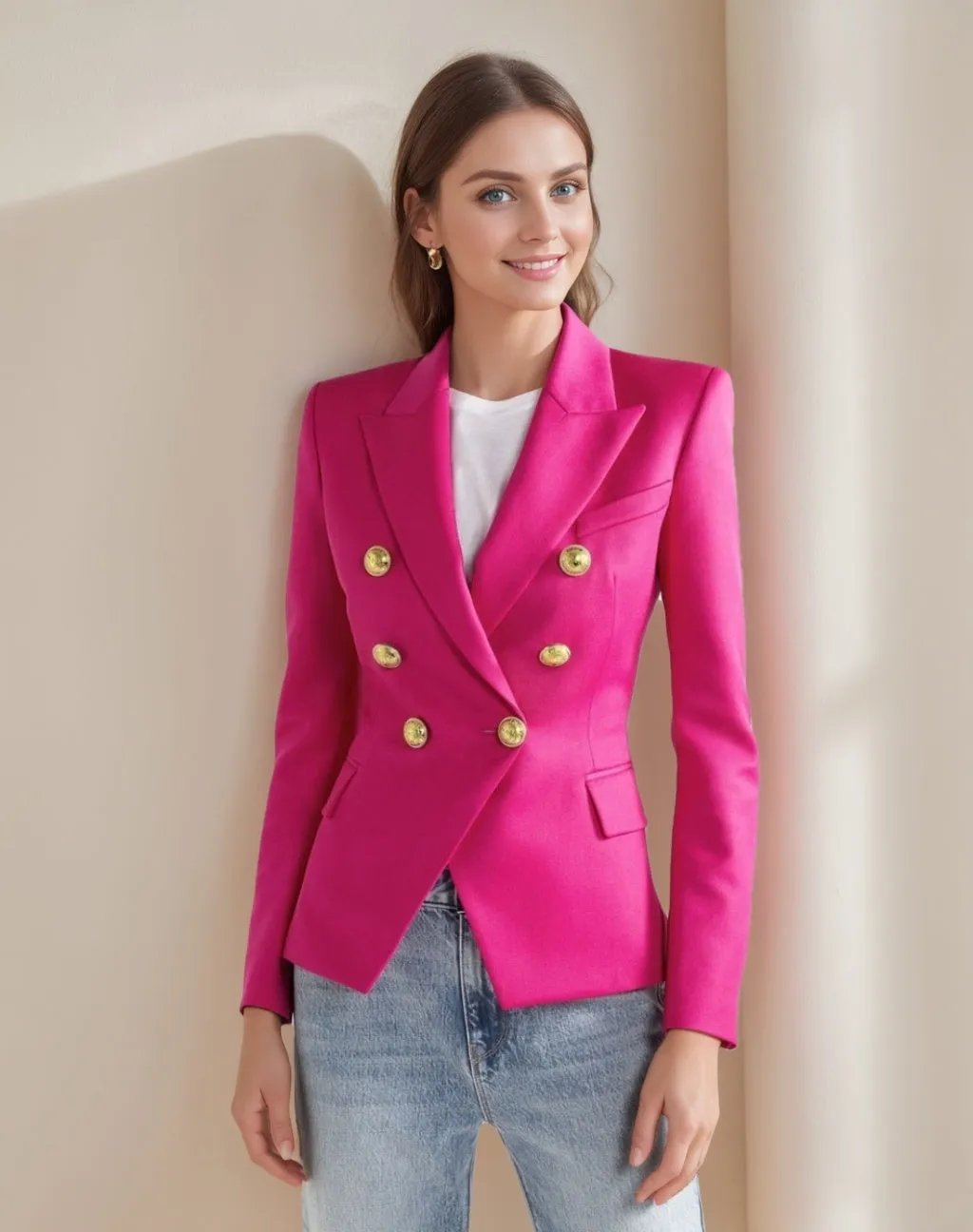 Womens Peak Lapel Double Breasted Blazer
