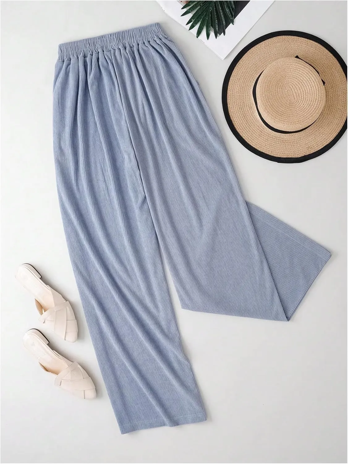 Women's Plus Size Baggy Corduroy Sweatpants Wide Leg Elastic Waist Track Pants Casual Trousers
