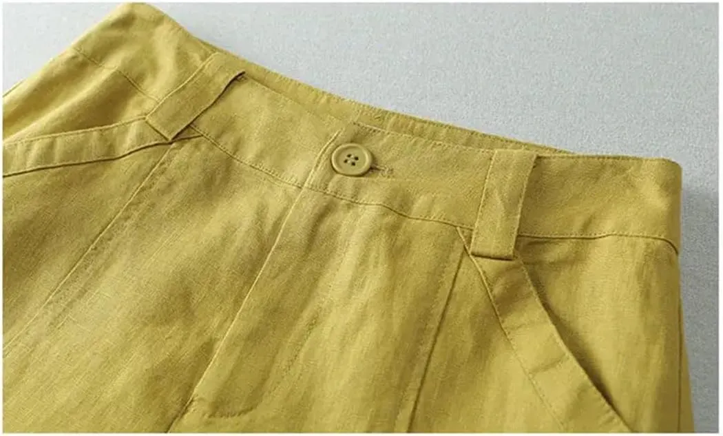 Women's Solid Color Buttoned Wide Leg Pants Loose High Waist Straight Pants